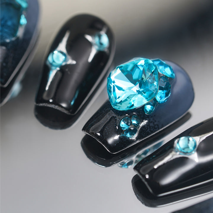 blue diamond fake nails