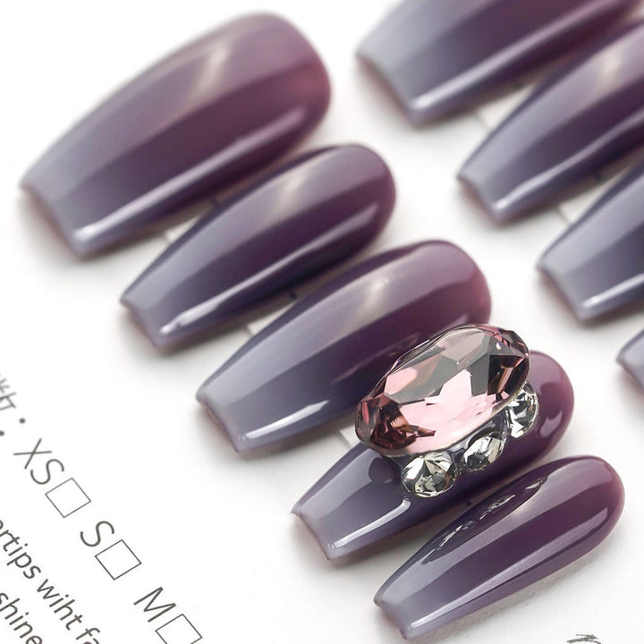 purple manicure fake diamond